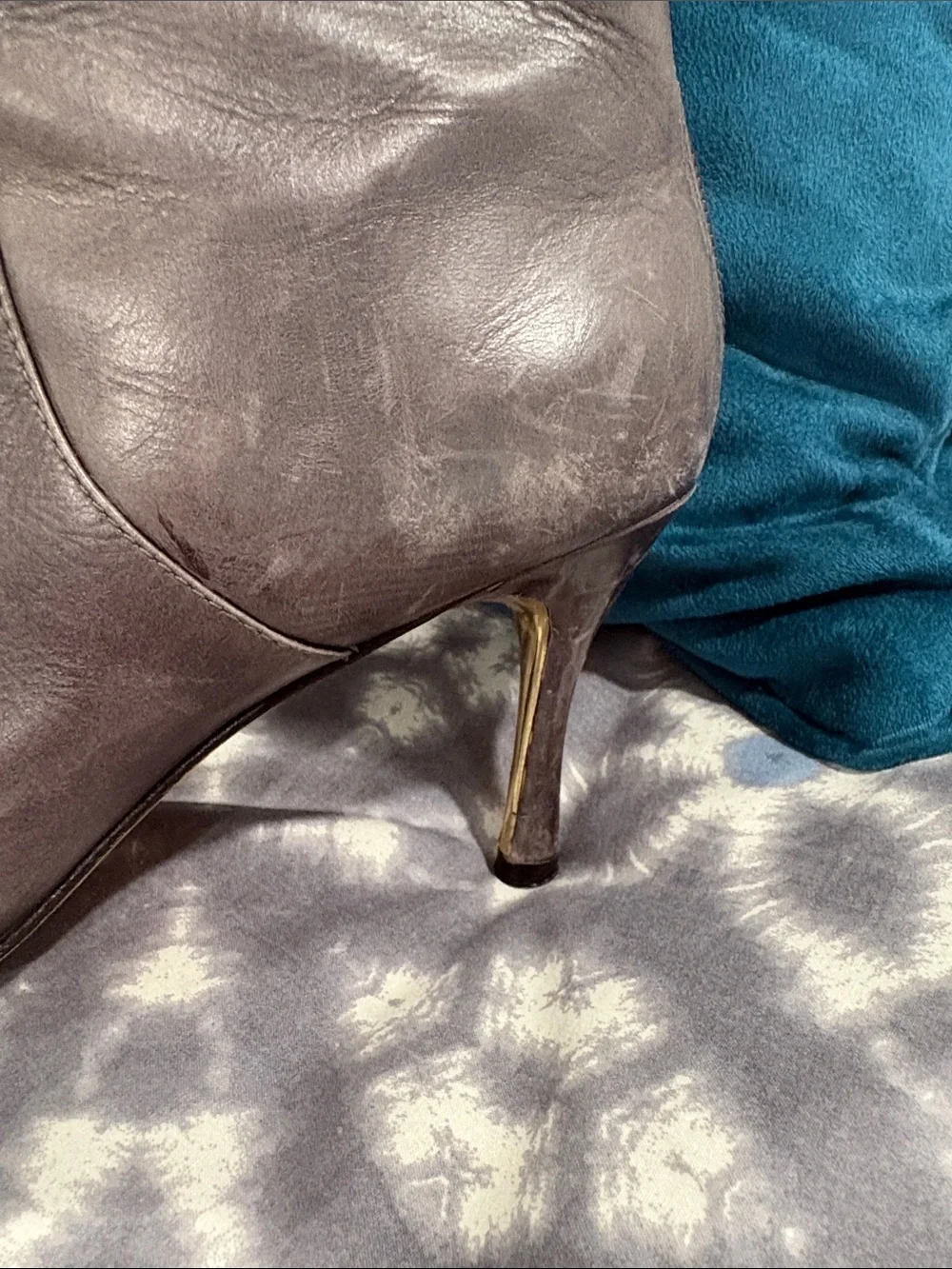 Carolinna Espinosa Gray Knee-High Pointed Toe Heel Boots with Silver Cap